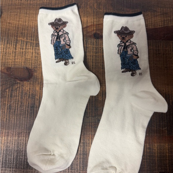 Ralph Lauren Cream Cowboy Bear w women's Socks - Picture 3 of 5